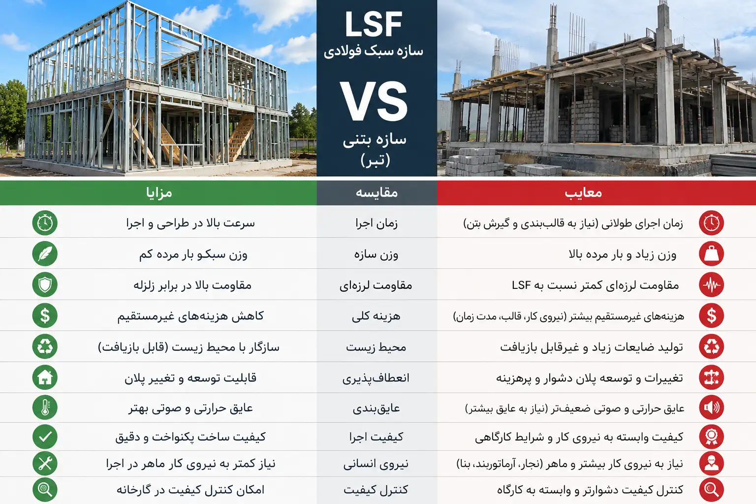 مزایا و معایب سازه LSF