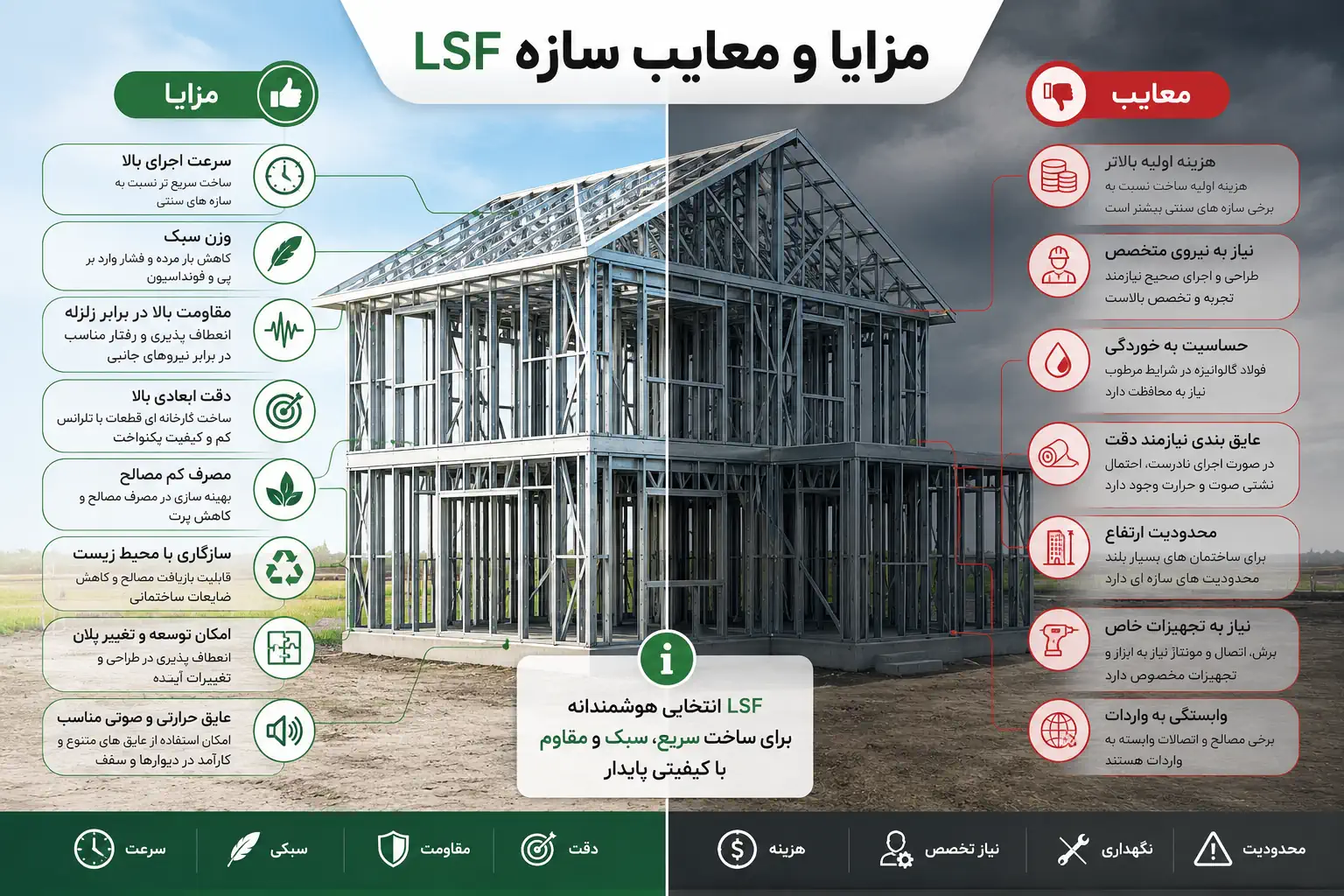 مزایا و معایب سازه LSF