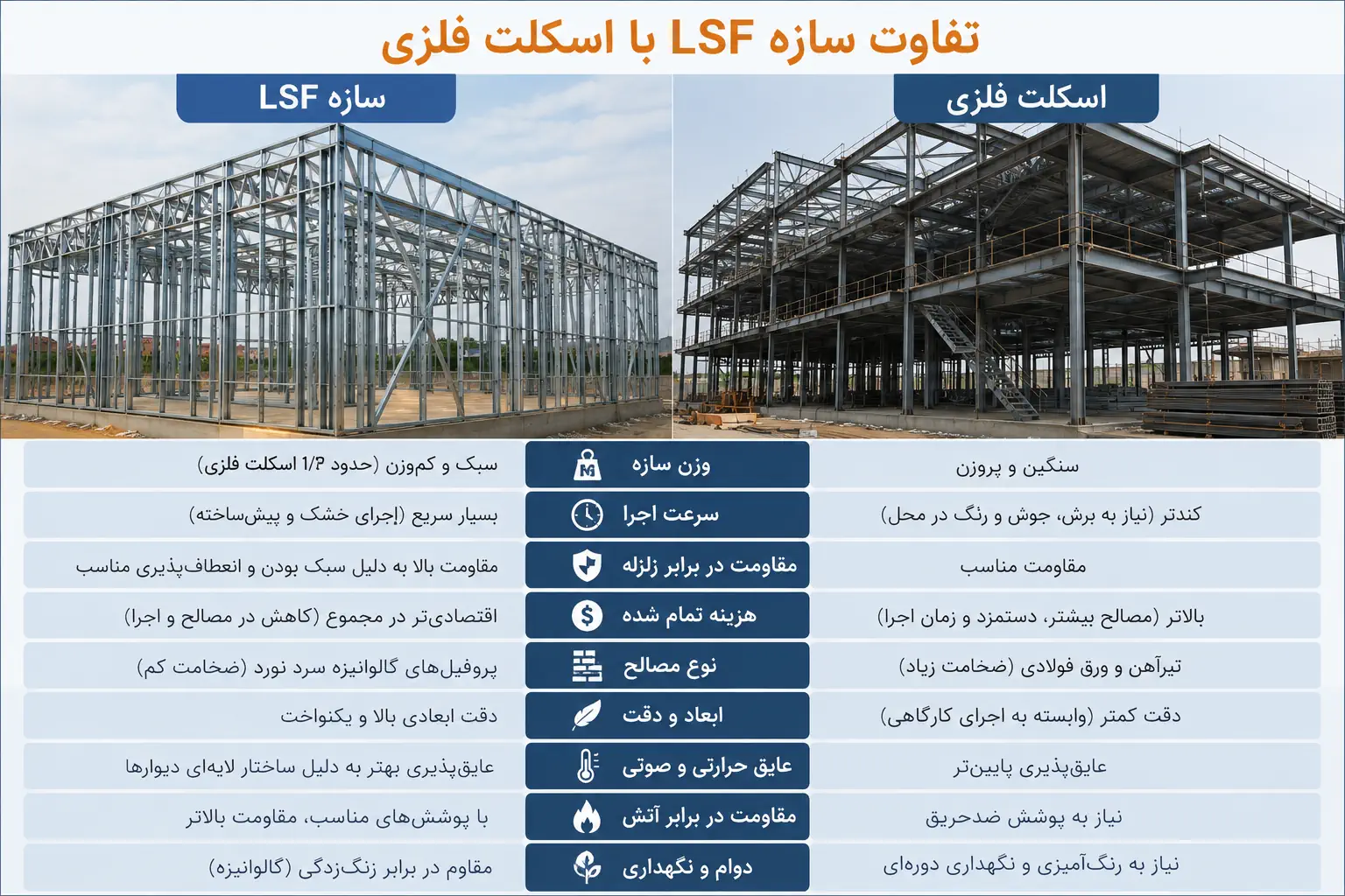 تفاوت سازه LSF با اسکلت فلزی