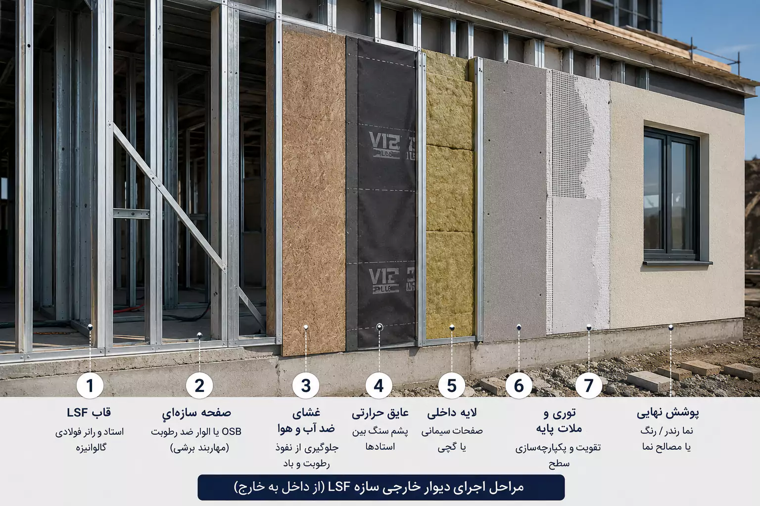 نمای واقعی از اجرای دیوار خارجی LSF